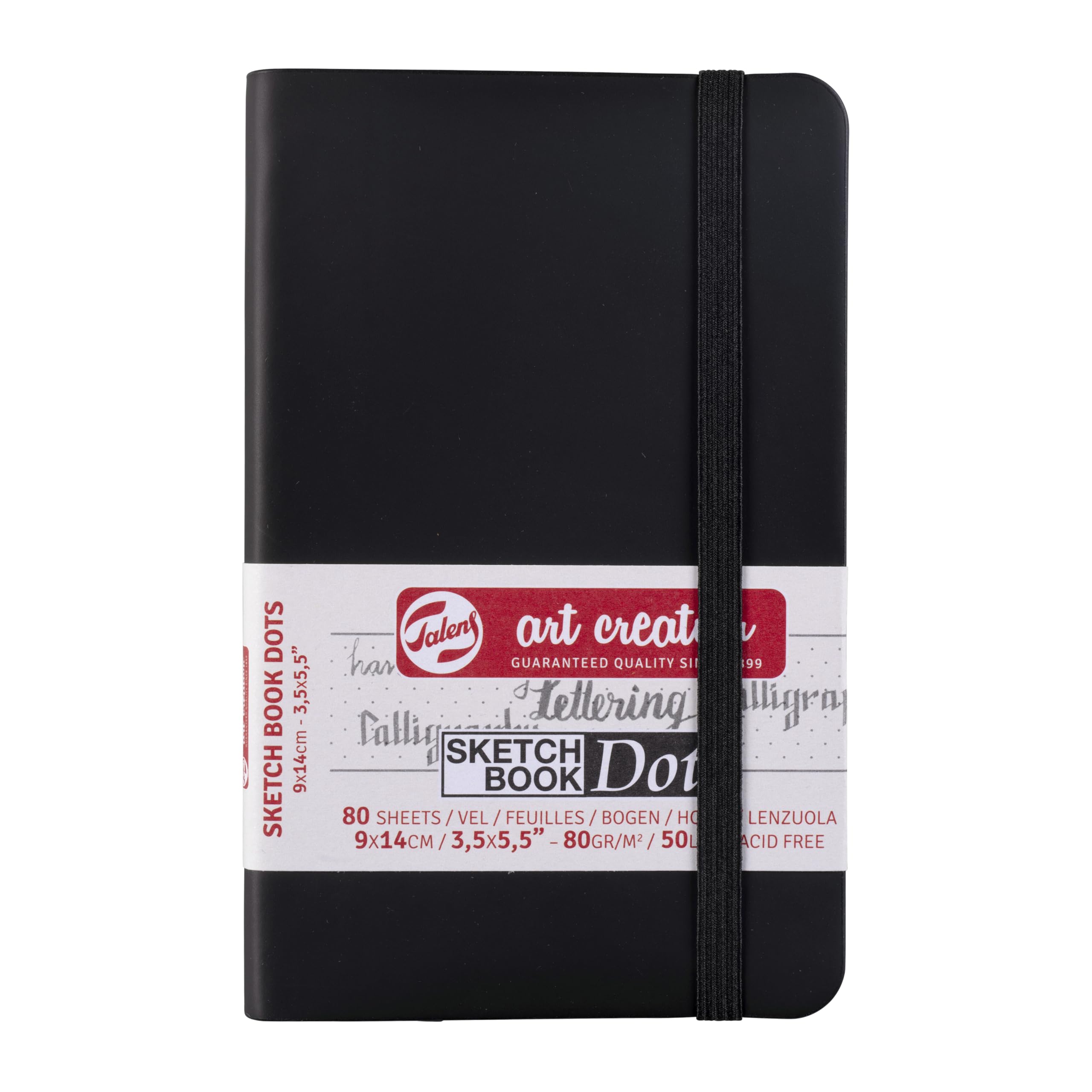 Talens Art Creation Paper - Dotted Sketchbook 9x14cm, 80g, 80 Sheets, Cream Pages, Black Cover, Ribbon Bookmark