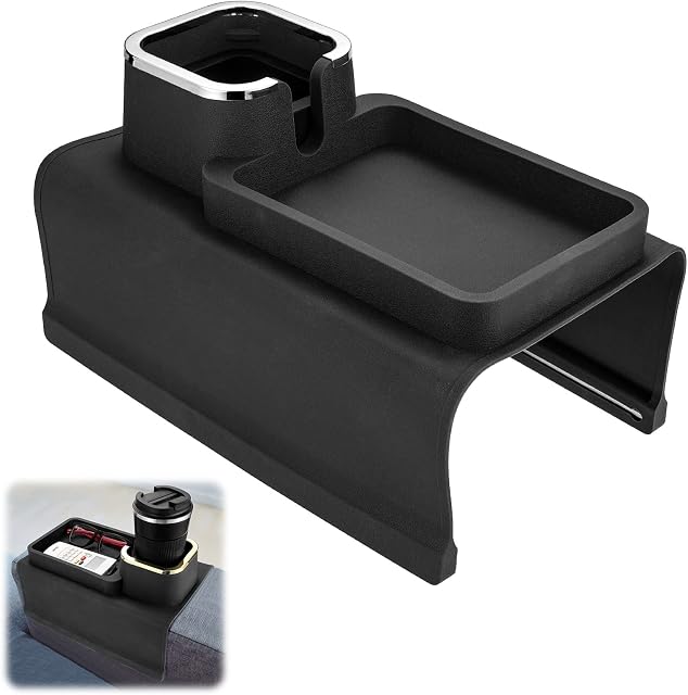 Couch Cup Holder Tray,Anti-Slip Silicone Sofa Arm Tray with Cup Holder ;Couch Arm Tray for Couch Arm Chair Recliner ,Armrest Remote Control and Cellphone Organizer Holder Black