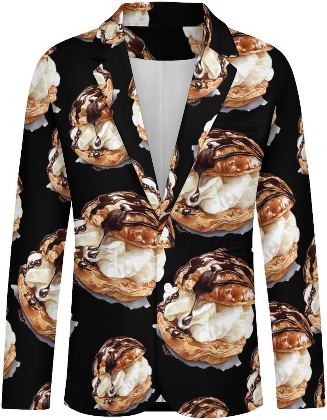 Chocolate Cream Puffs Suits Blazer for Men Casual Buttons Lapel Jacket