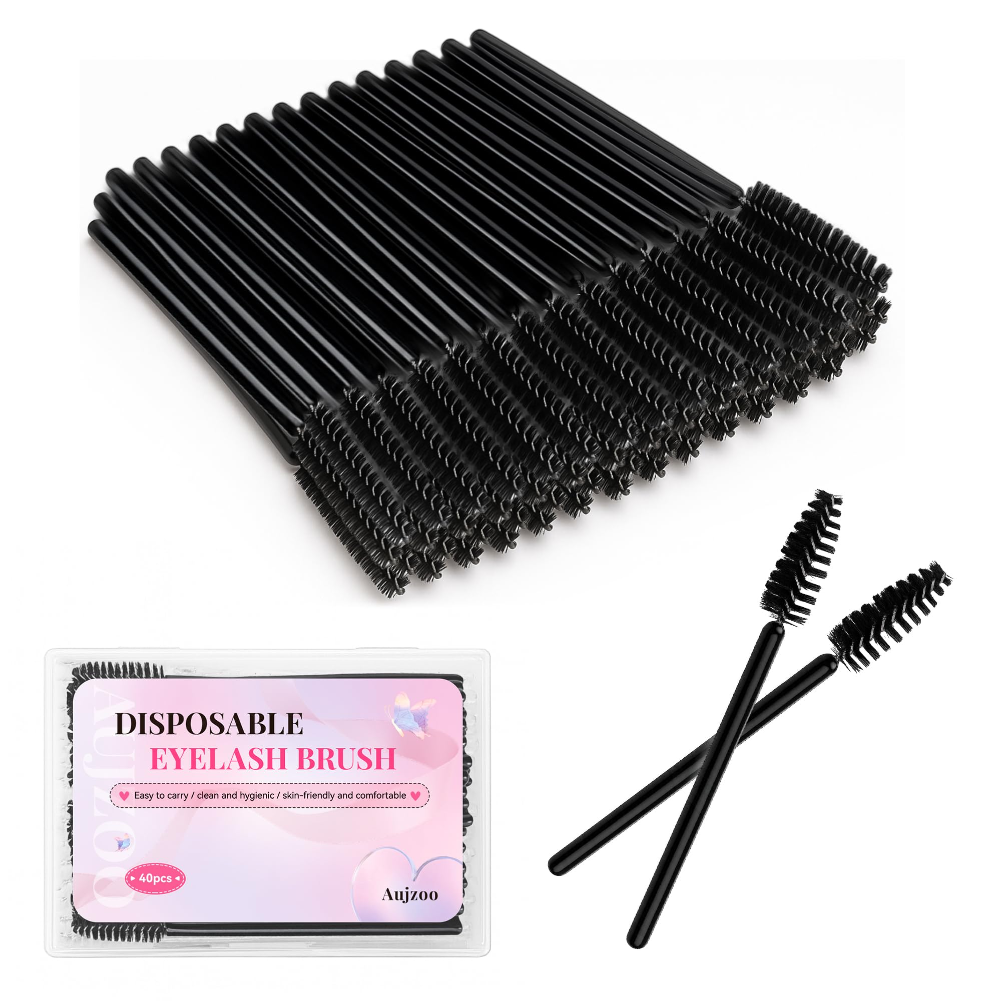 Aujzoo Lot de 40 pinceaux à cils, pinceaux à sourcils, pinceaux à sourcils, brosse à huile de ricin, outils de maquillage cosmétiques