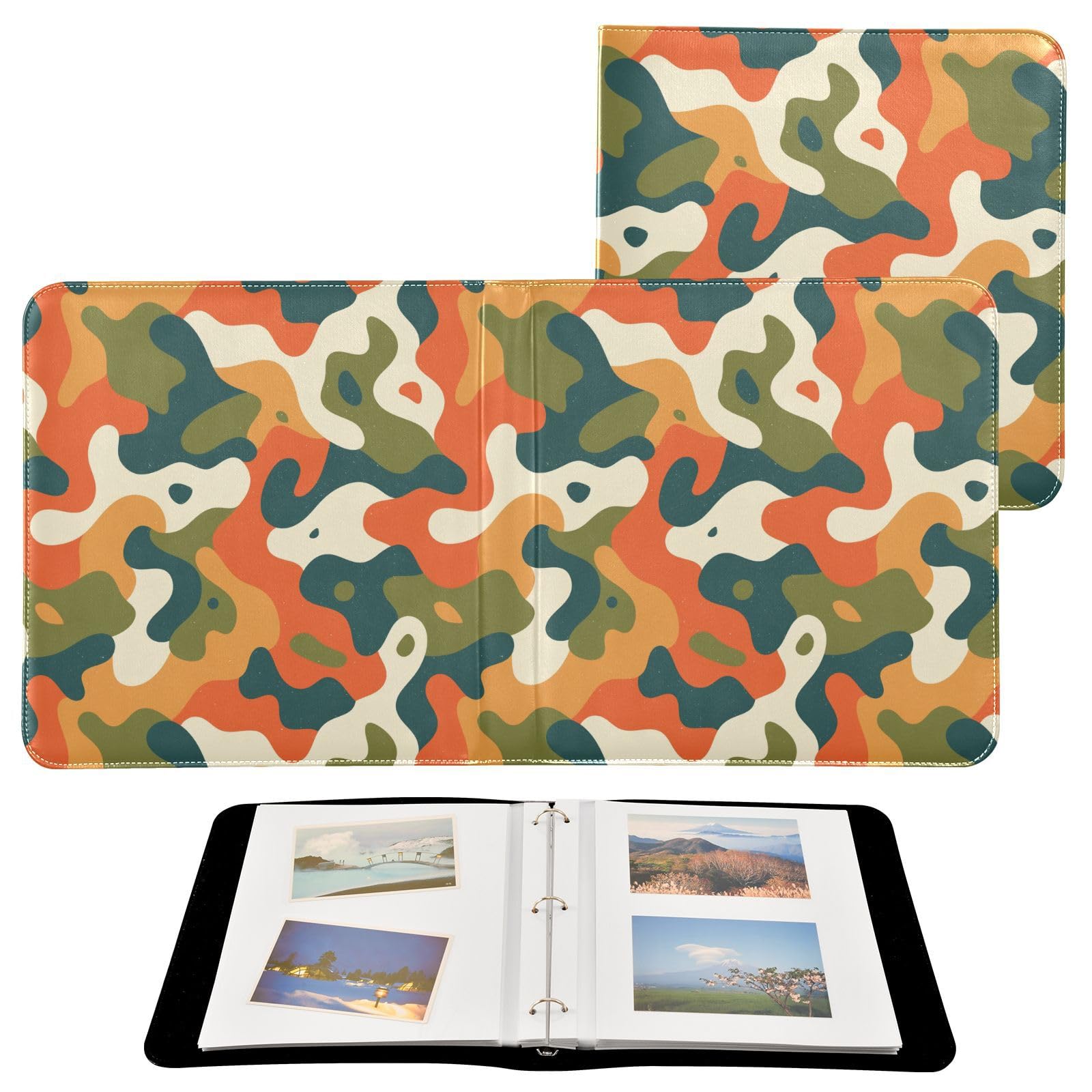 Álbum de fotos para fotos de todos los tamaños, patrón de camuflaje militar, páginas autoadhesivas de safari, fotos de 4 x 6, 5 x 7, 6 x 8 pulgadas