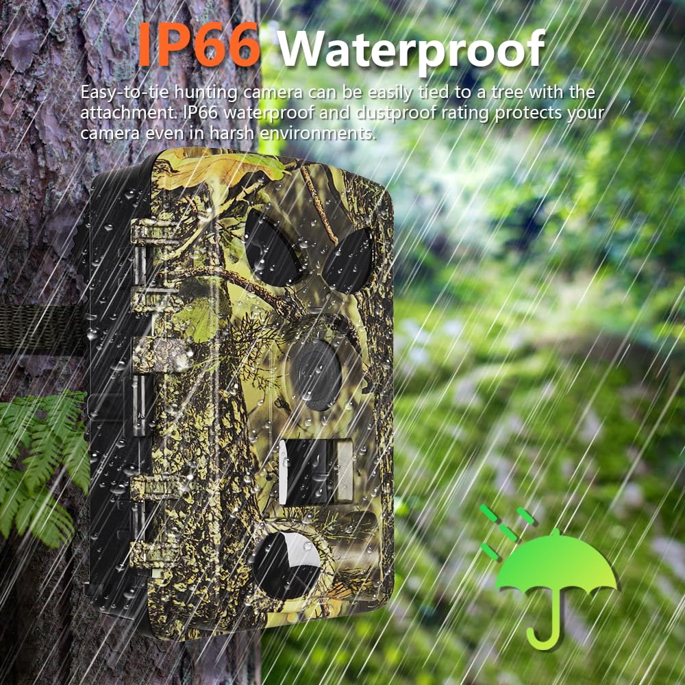 Wildkamera WLAN 5K 60MP mit 32GB Speicherkarte, Nachtsicht, 0.05s Auslöser, IP67 Wasserdicht, 100ft 130° Weitwinkel, 45 Infrarot-LEDs
