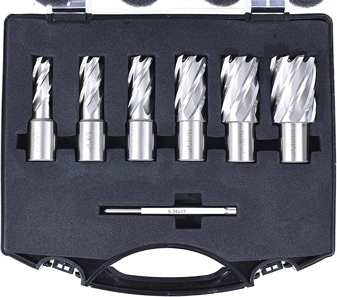 Vector Tools 6pc Set Annular Cutter Cobalt 3/4" Weldon Shank 9/16 1-1/16 Magnetic Drill Bit Set
