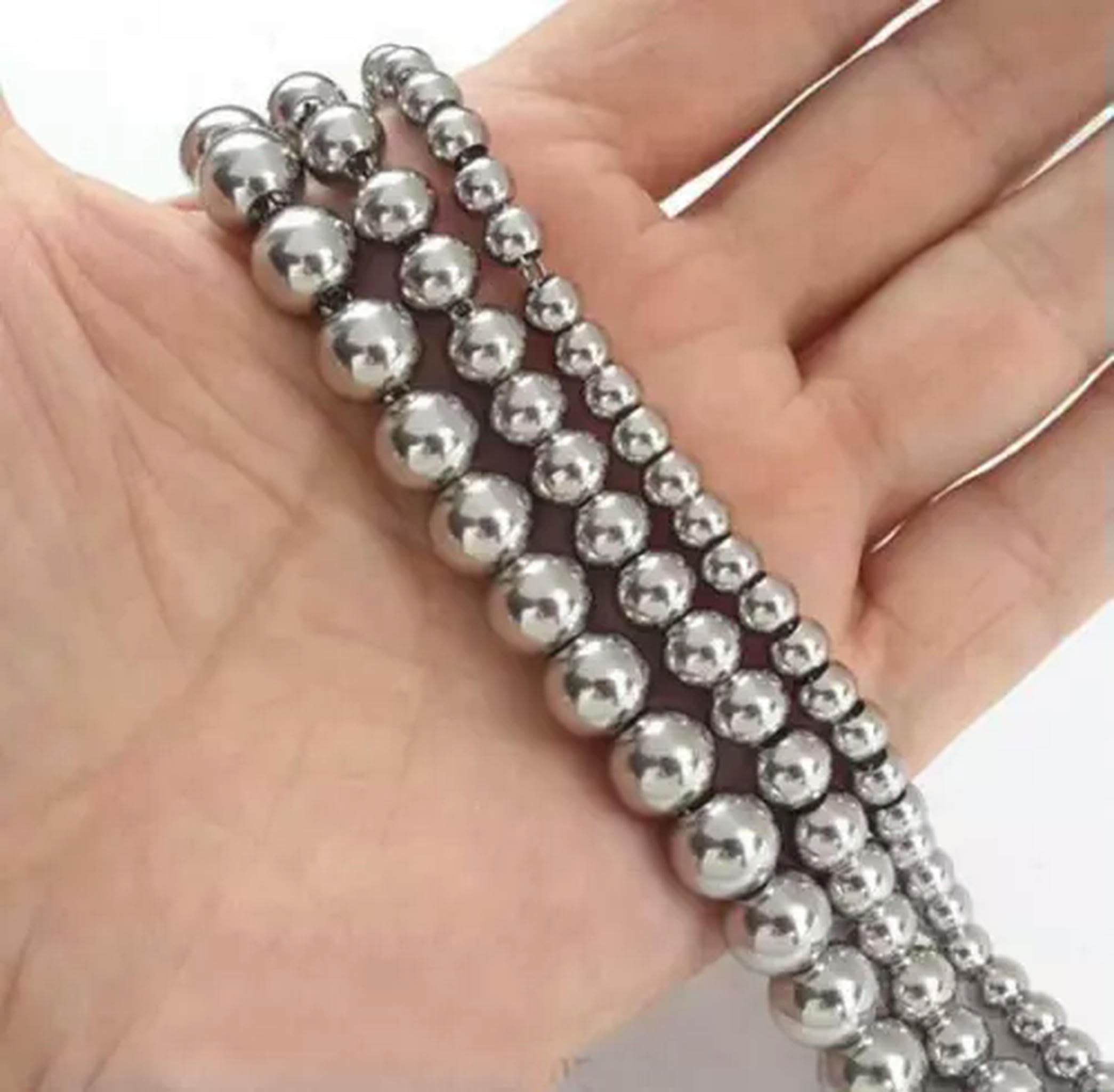 Hochwertige handgefertigte Kugelkette aus Edelstahl mit Perlen für Damen und Herren, 8 mm, 55,9 cm
