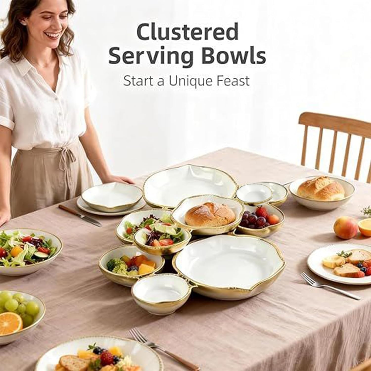 Cluster Serving Tray For Charcuterie Display Platter With Connected Snack Bowls Food Tray Serving Bowls For Party Decorative Bowl Set For Entertaining