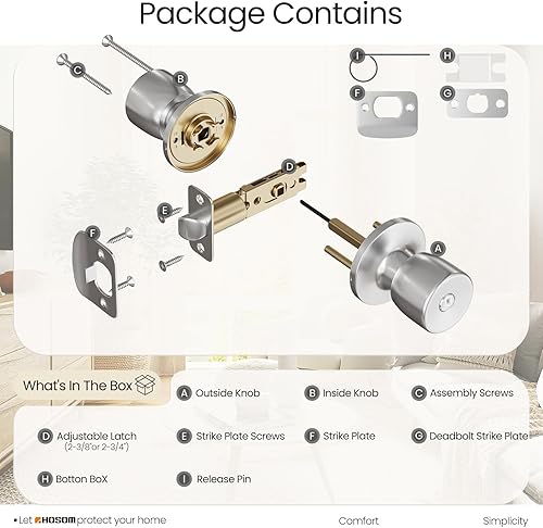 Vista 32 de HOSOM Pomo de puerta con cerradura y llave, perilla de puerta de entrada con llave, cerradura de puerta exterior e interior para puerta delantera
