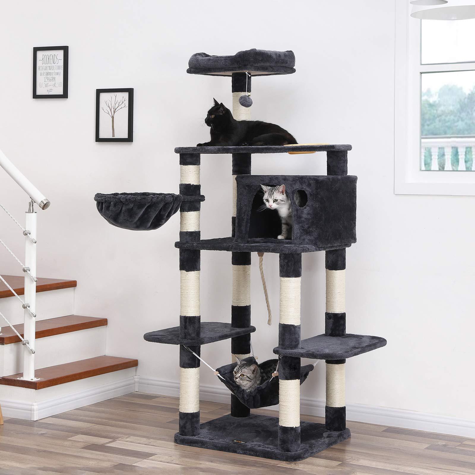 FEANDREA Árbol para Gatos, Torre de Juego 164 cm, Gris Antracita PCT99G