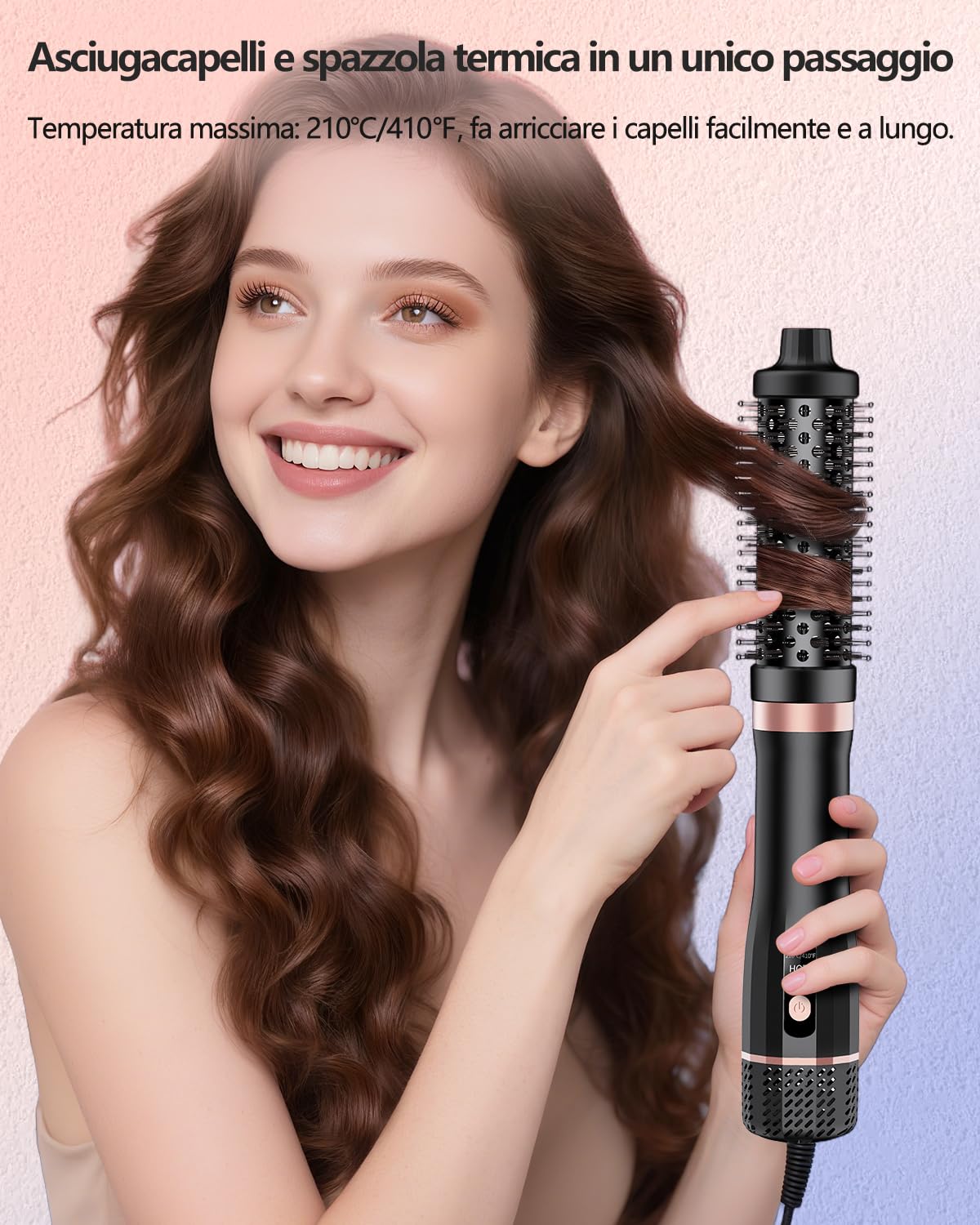 Spazzola termica, spazzola termica Blowout Boost ionica, rende i capelli lisci e lucenti, 5 livelli di temperatura, delicato sui capelli, doppia tensione, spina europea, Sakura rosa