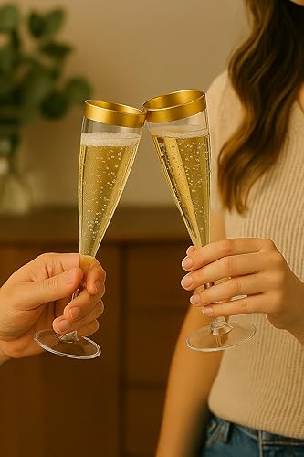 Miniatura 3 de Oojami 50 copas desechables clásicas de plástico champán para fiestas, vasos de plástico, bodas, fiestas, tostadas, cócteles, mimosa, paquete de