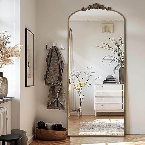 Filigree - Espejo de pie (180 x 76 cm, espejo de cuerpo entero, vintage, Sierlijke Gesneden Applicatie, retro, decoración del hogar, espejo de pared, voor Woonkamer Slaapkamer Hal Entree