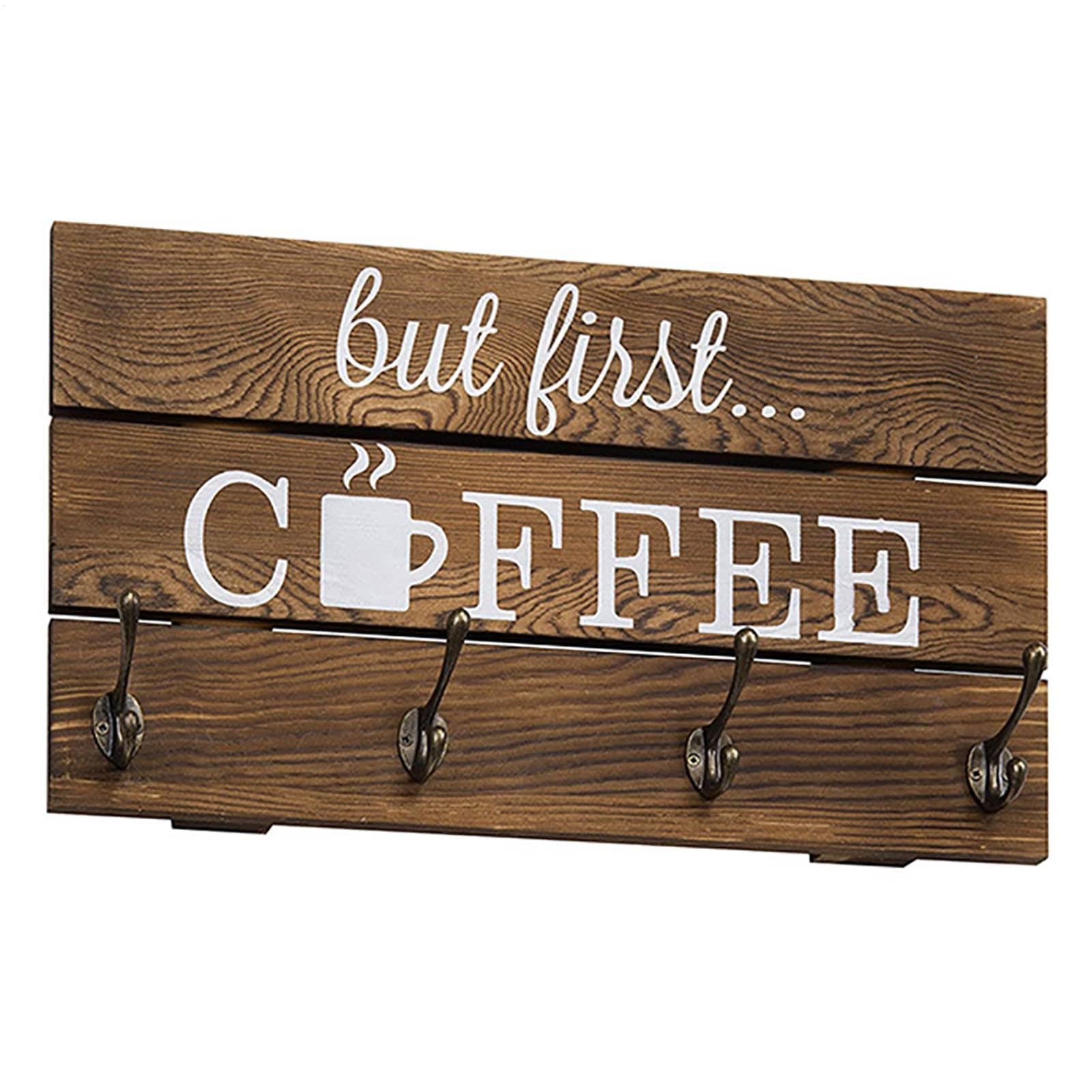 Soporte de pared para tazas de café de restaurante, colgador de tazas de té, organizador de tazas de café de madera con letrero de café, soporte de pared para bar, cocina, organizador de exhibición