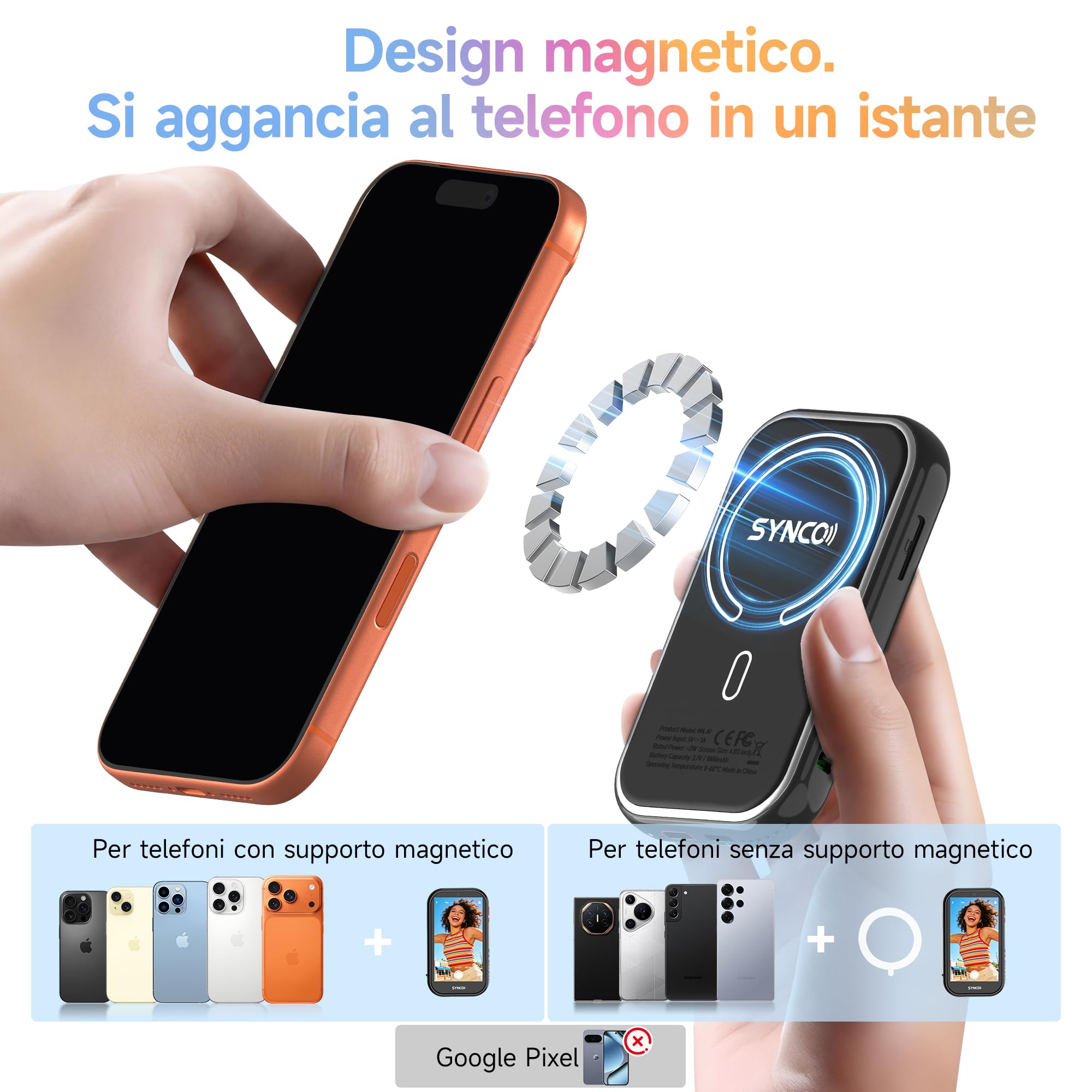 SYNCO XView M4 AI Selfie Monitor Schermo con Luce Magnetica per iPhone e Android, Gesture Control, 4K Zero Latenza, Selfie con Fotocamera Posteriore, Batteria 3h, per Youtube TikTok (Nero)