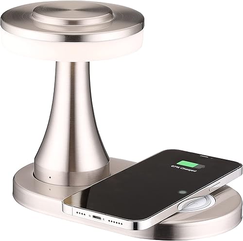 OBright - Lámpara de mesa LED portátil con almohadilla de carga inalámbrica lámpara de noche regulable y recargable luz ambiental para patio