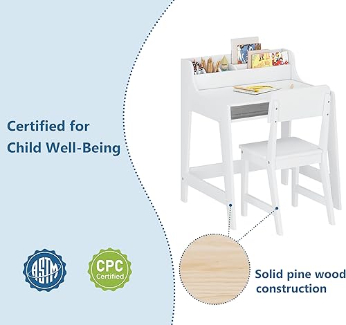 Miniatura 4 de UTEX Juego de escritorio y silla para niños, escritorio de estudio para niños con contenedores de almacenamiento, mesa de estudio para niños de