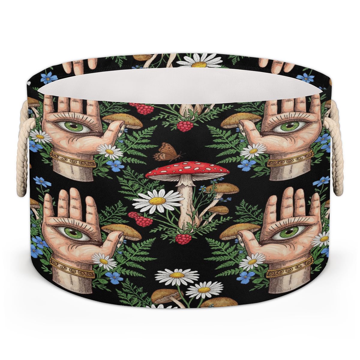 Panier de rangement rond pliable et robuste motif floral mystique grand format 50x34cm