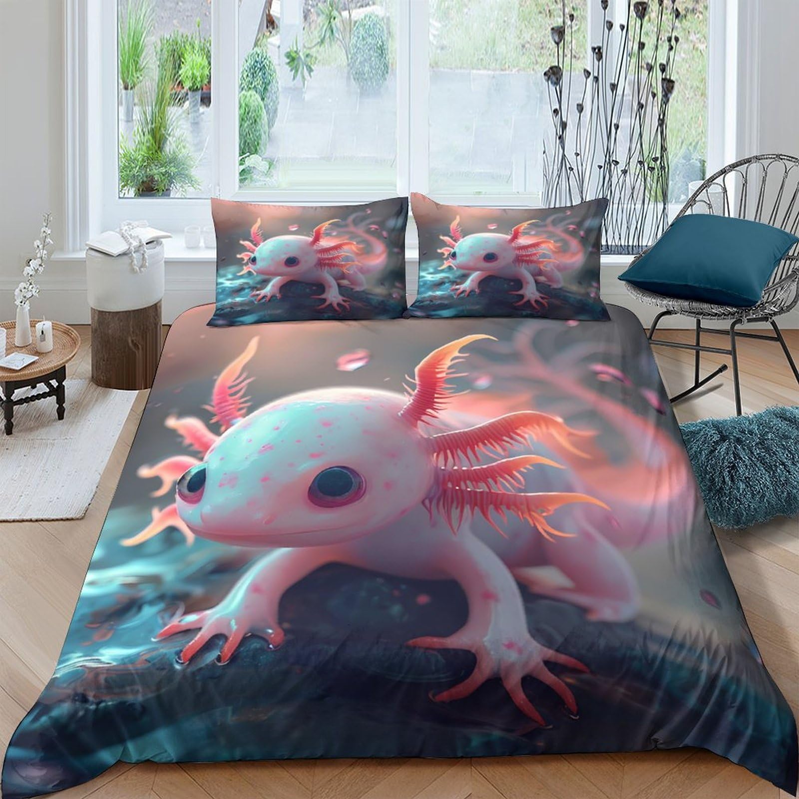 Ctjqhvkz Style-6 3D Printed Axolotl Fantasy Fitted Sheet Microfiber Soft Breathable Underwater World Mattress Cover For Bedroom Dorm Decor Single（135X200cm）