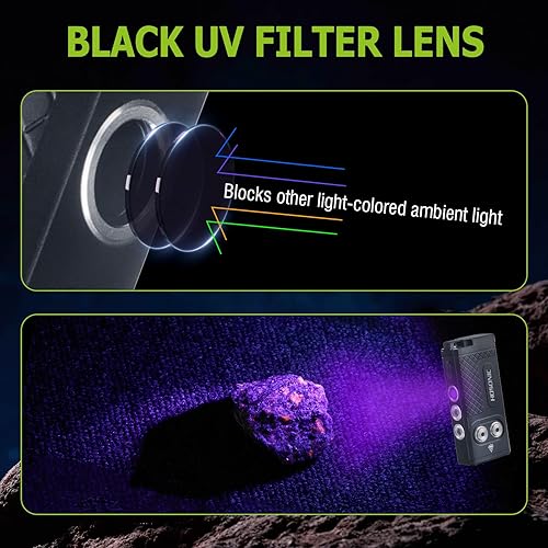 Miniatura 19 de E9 pequeña linterna EDC potente, brillante recargable mini llavero linternas con 365nm UV rojo azul luz 12 modos, luz de flash magnética IPX4