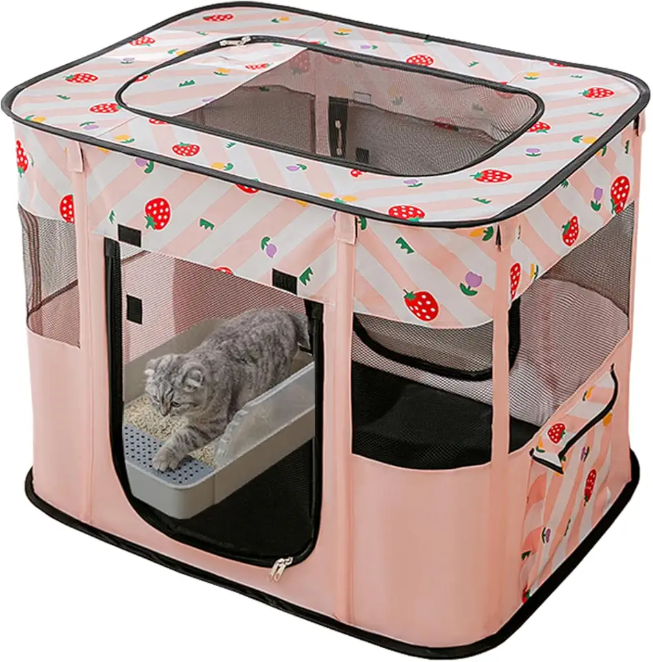 Carroza Cercadinho Portátil Dobrável para Animais de Estimação Caixas Dobráveis Canil Cercadinho para Cachorro, Gato e Coelho e Cercadinho de Viagem Ao Ar Livre Ou Interno (S, Rosa)