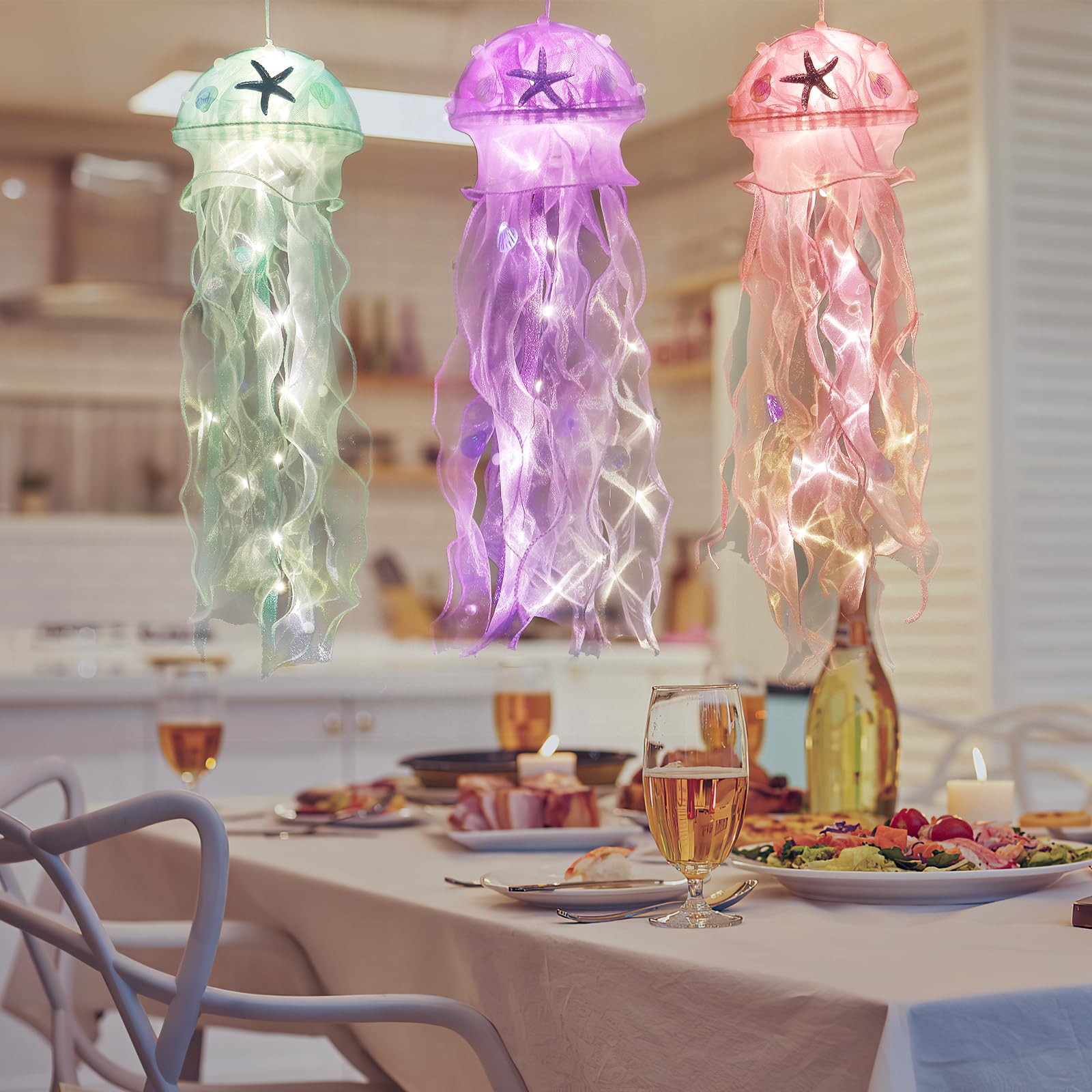 Lampada da tavolo notturna a forma di medusa fatta a mano - Decorazione tropicale a tema oceano con cupola in vetro - Italia