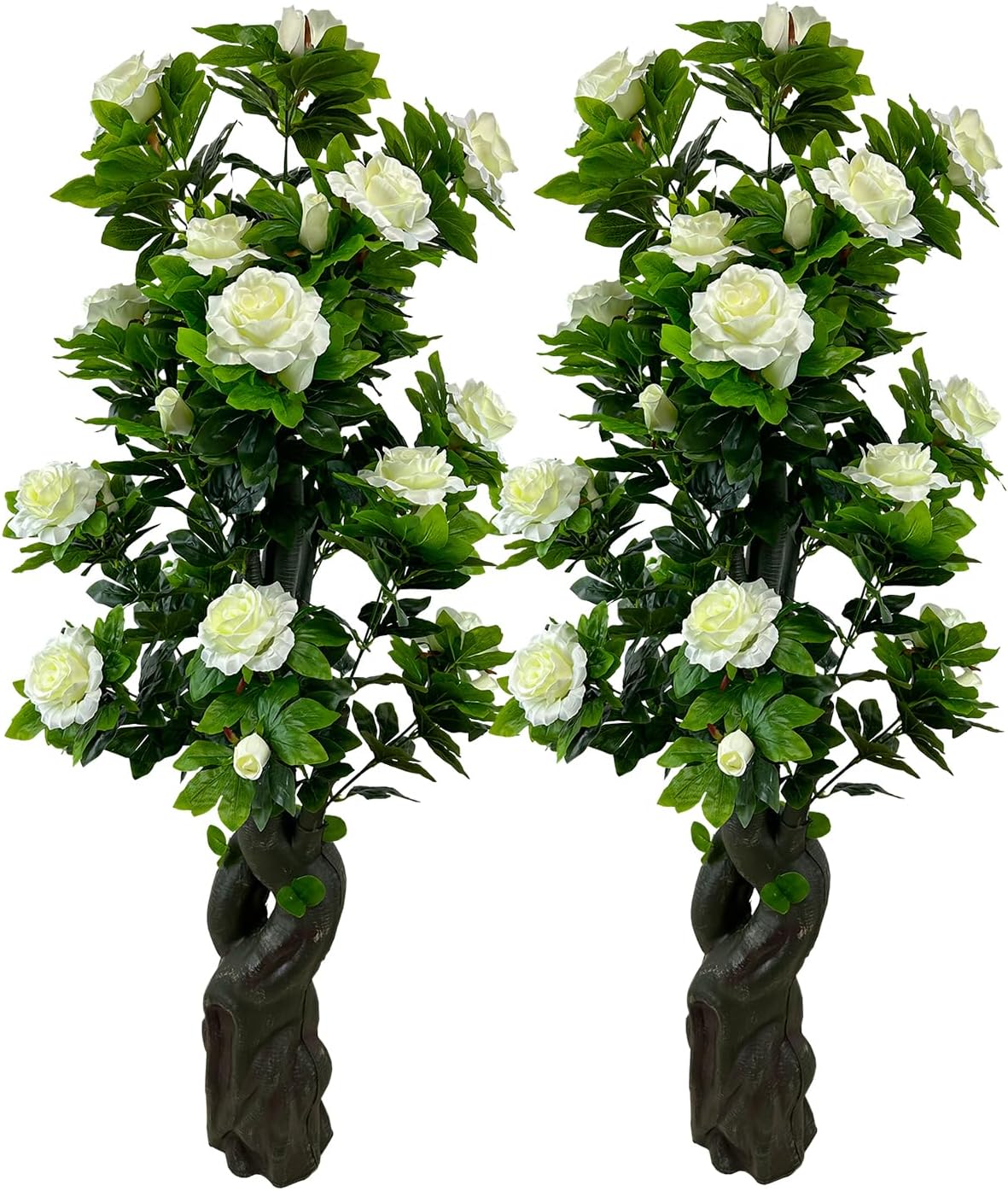 Artificial Rose Tree 5.6ft, 2 Pack Red Faux Rose Tree for Indoor Outdoor Decor, Wedding Ceremony, Party Event, Home Corner Decoration