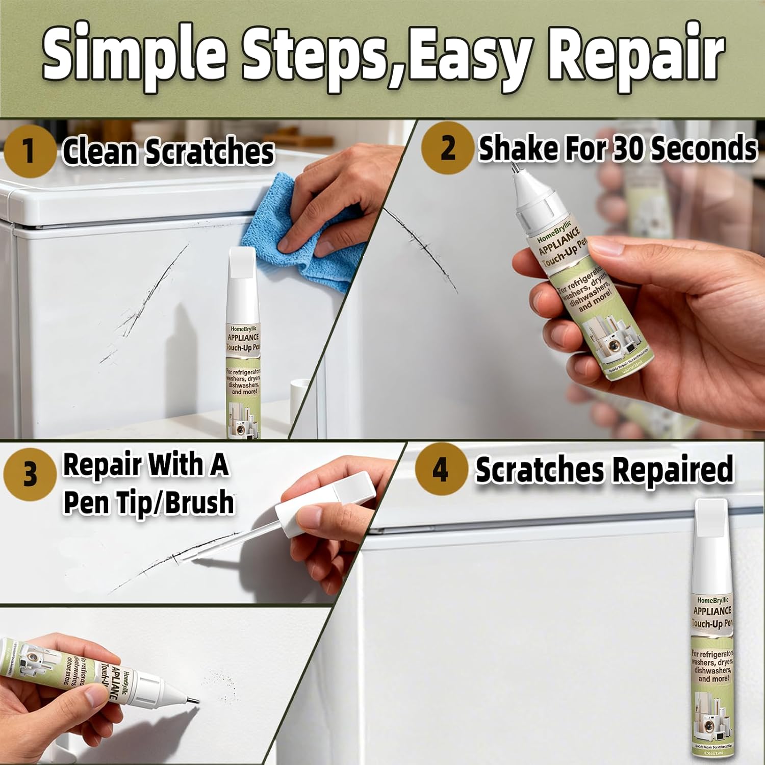 Metallic Gray Appliance Repair Paint, Two in One Design Appliance Touch up Paint Pen Effective Rust Prevention, Suitable for Refrigerators,Washing Machines, Dishwashers and Other Appliances