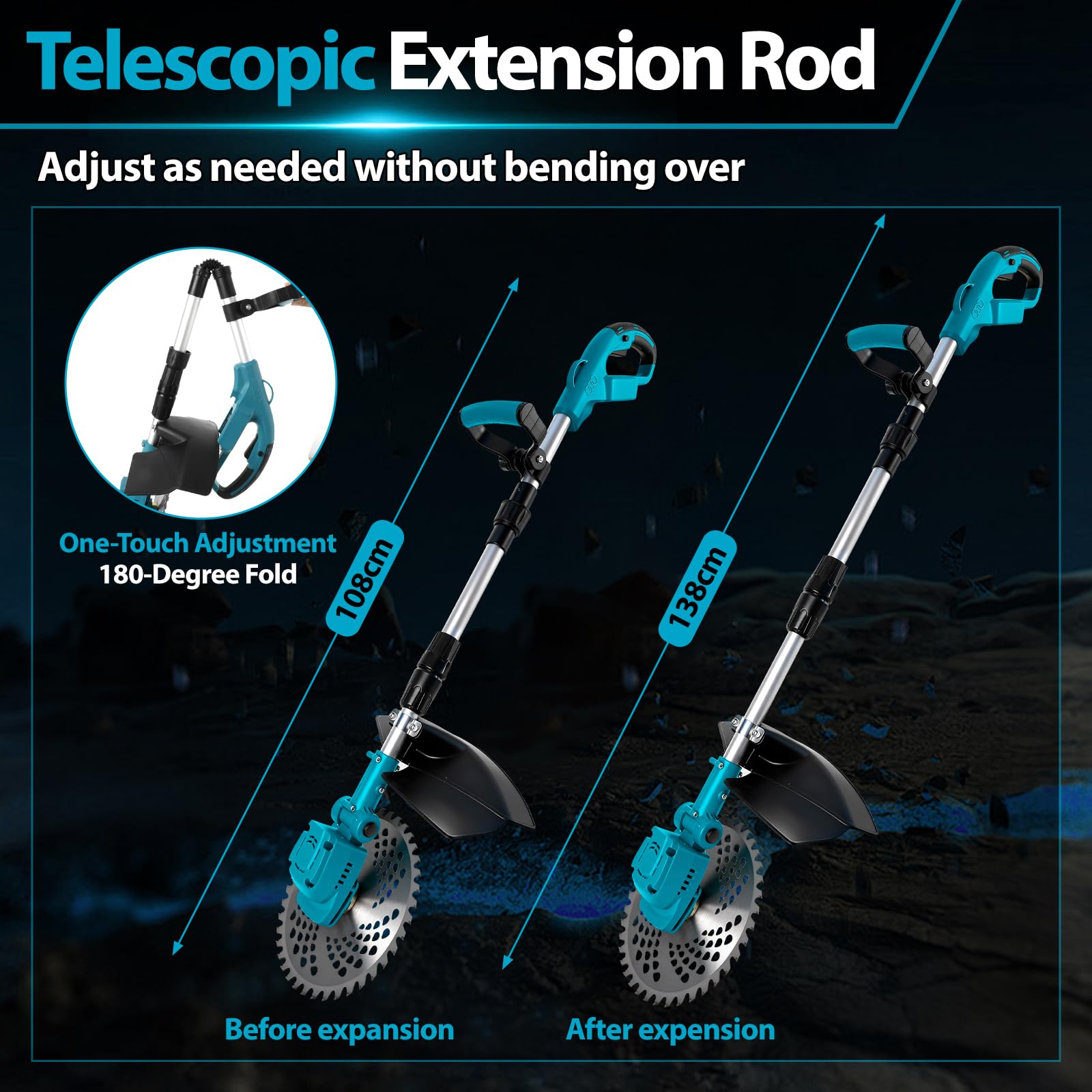 Desbrozadora compatible con baterías Makita de 18 V, motor sin escobillas de 750 W, plegable 180°, cabezal giratorio de 90°, para jardín y cuidado del césped