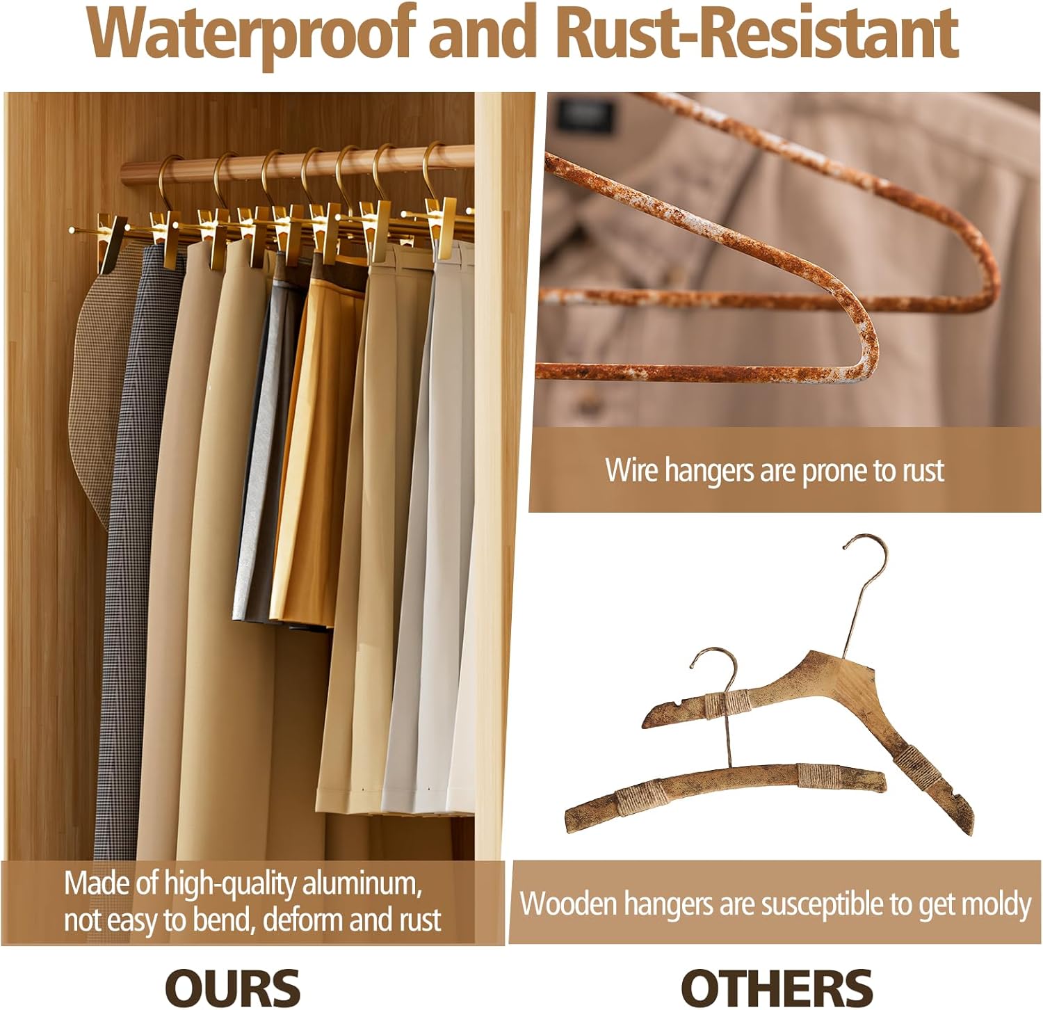 Matte Gold Aluminum Pants Hangers with 360°Swivel Hooks & Non-Slip Adjustable Clips, Lightweight, Durable, Space-Saving Closet Organizer for Trouser, Skirts, Jeans, Scarf, Kids&Adults, 10 Pack - Image 5