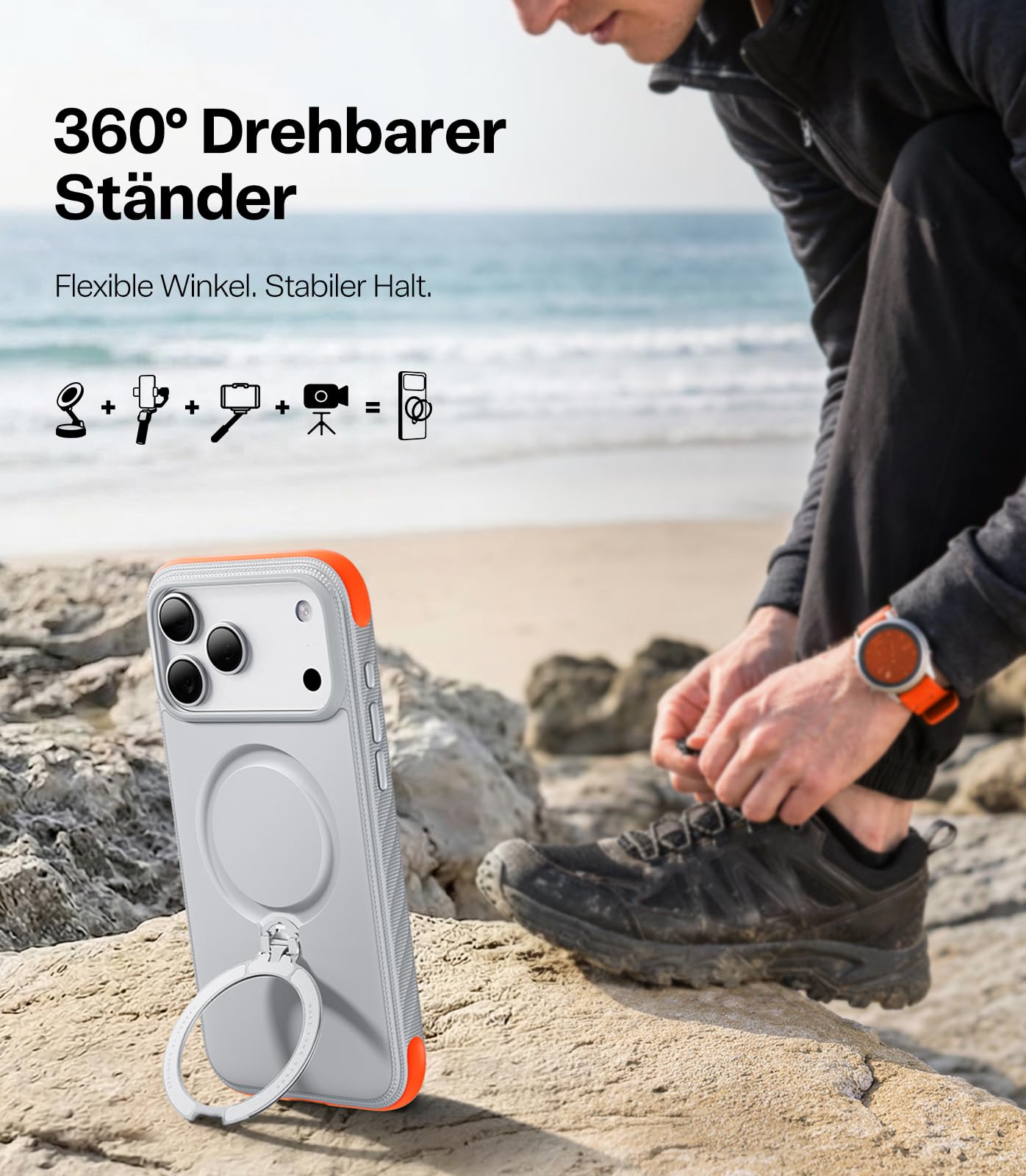 TORRAS Ostand Q3 Rugg für iPhone 17 Pro Max Hülle, Extrem rutschfest & 360° Ständer für MagSafe, Stoßdämpfende 85A TPU Kanten, Robuster Fallschutz für iPhone 17 Pro Max Case, Nebelweiß