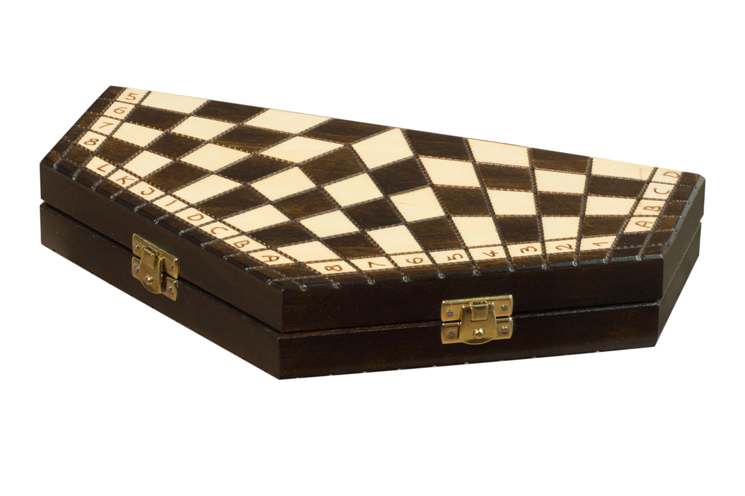 Small 3 Player Chess Set - 32cm Hexagonal Board Without Notation/Edge Numbers, Brown, White And Red Pieces