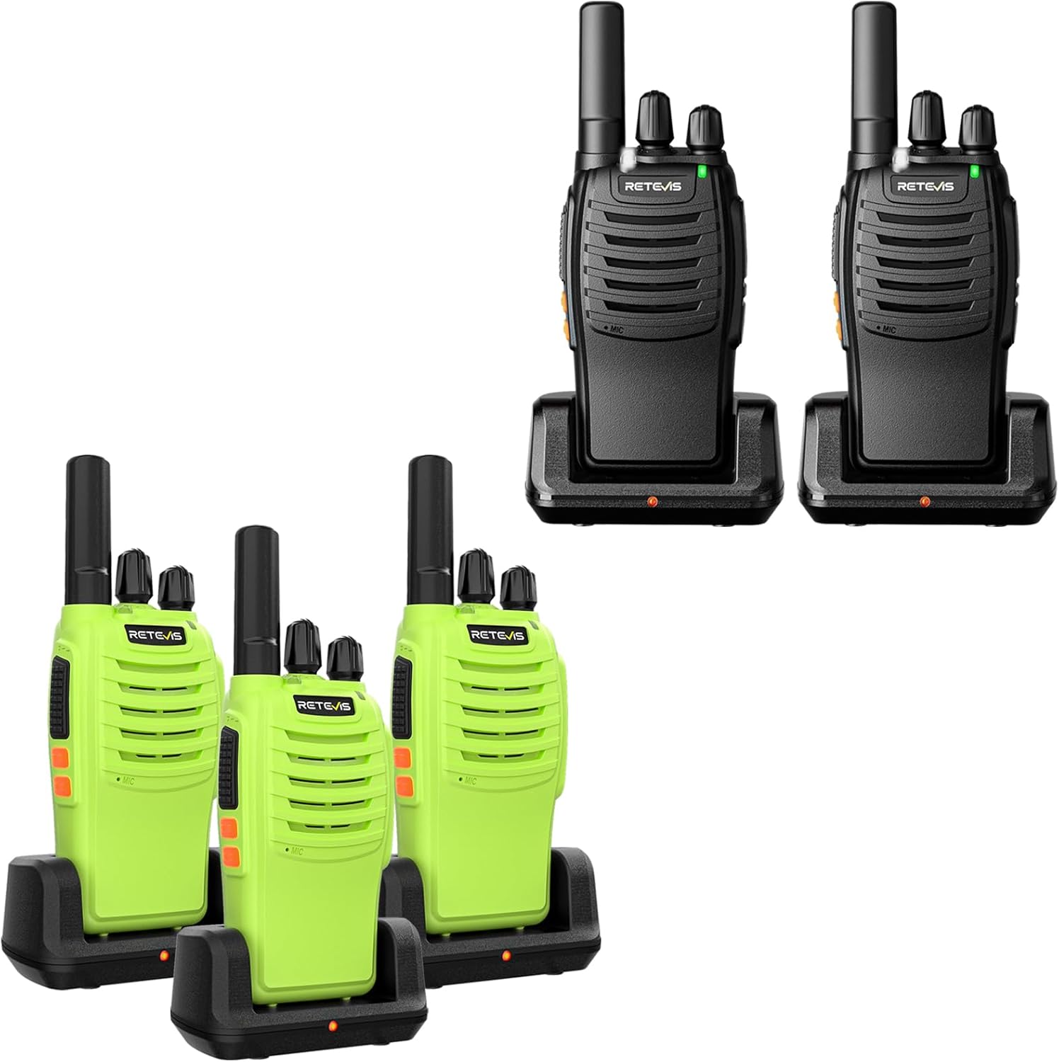 Retevis H-777 2 Way Radios Long Range, Portable FRS Two Way Radios (Black, 2 Pack) Bundle with H-777 Walkie Talkies Type-C and Base Charging for Traveling Biking Camping Hiking(Green, 3 Pack)