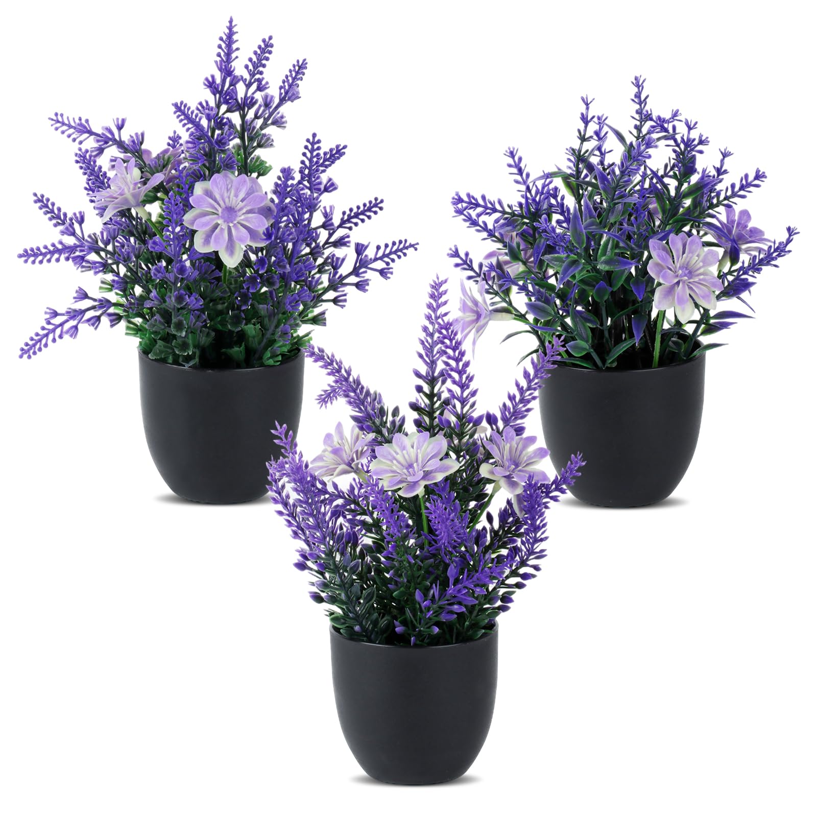 3 Pz Fiori Finti Che Sembrano Veri, Piante di Lavanda Fiori Artificiali, Lavanda Pianta Artificiali in Vaso per camera da letto, soggiorno, bagno, ufficio, davanzale, decorazione d'interni