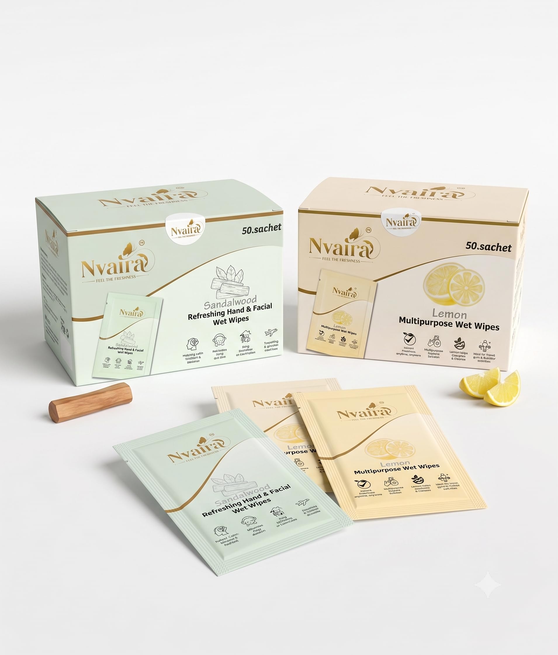Wet Wipes Combo Pack Sandalwood & Lemon 100 Sachets | 50 Sandalwood Sachets, 50 Lemon Sachets, Hand & Facial Use, Multipurpose Wipes, Individual Sachets-image-21