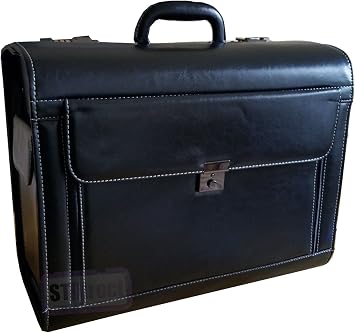 Essential Products Pro Large Faux Leather Pilot Case Expanding Lockable Concertina Pocket Briefcase Bag