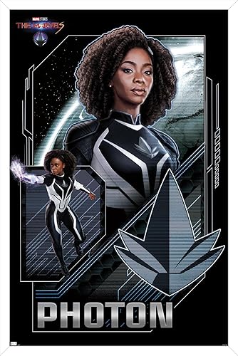 Trends International Marvel The Marvels - Póster de pared con fotón, 22.37 x 34.00 pulgadas, versión enmarcada en blanco