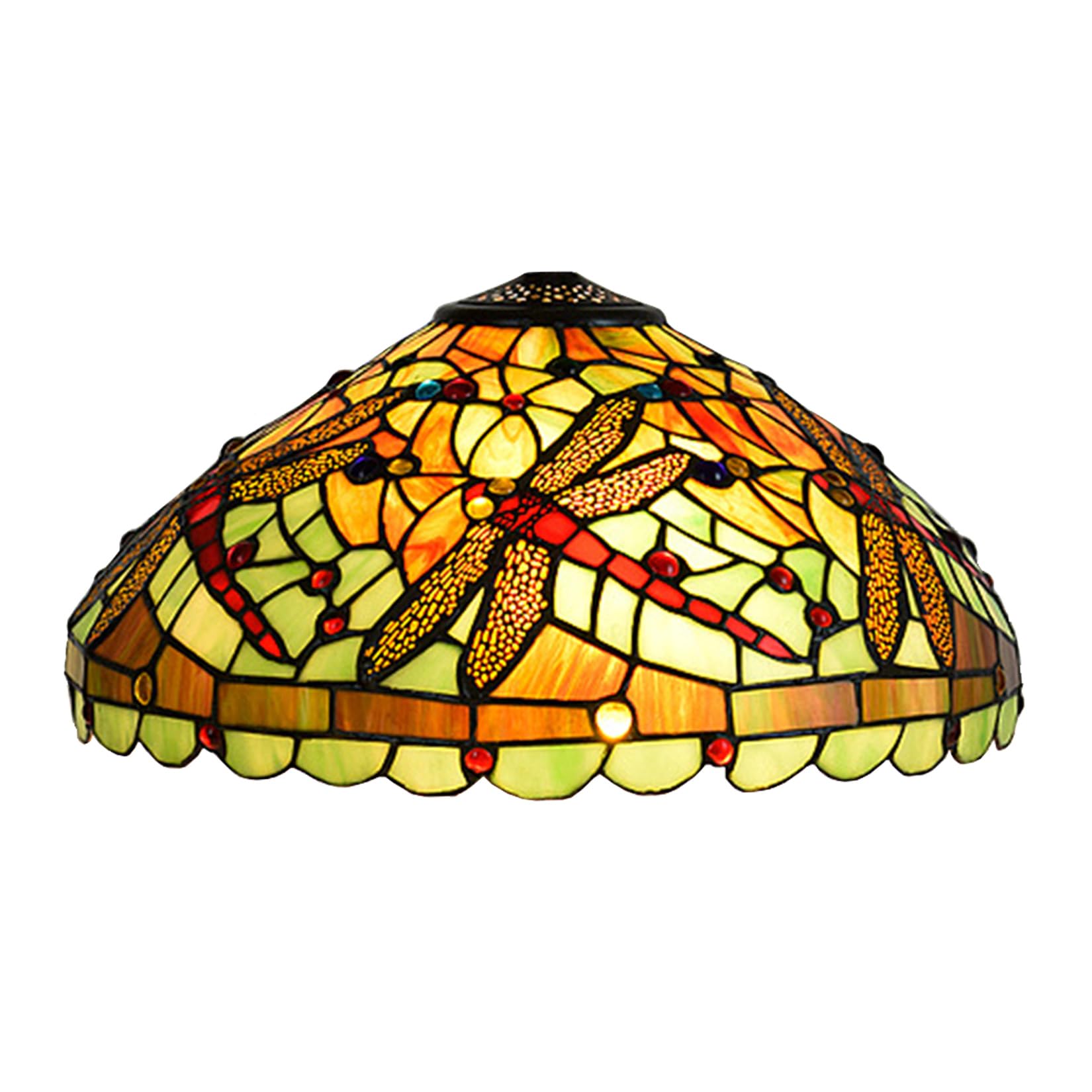 SaryEdge W16H9 Inch Tiffany Lamp Shade Replacement, Stained glass Dragonfly style Lampshades, Only Handmade Retro lampshade Replacement for Table Lamp Pendant Light Floor Lamp Ceiling ，Green
