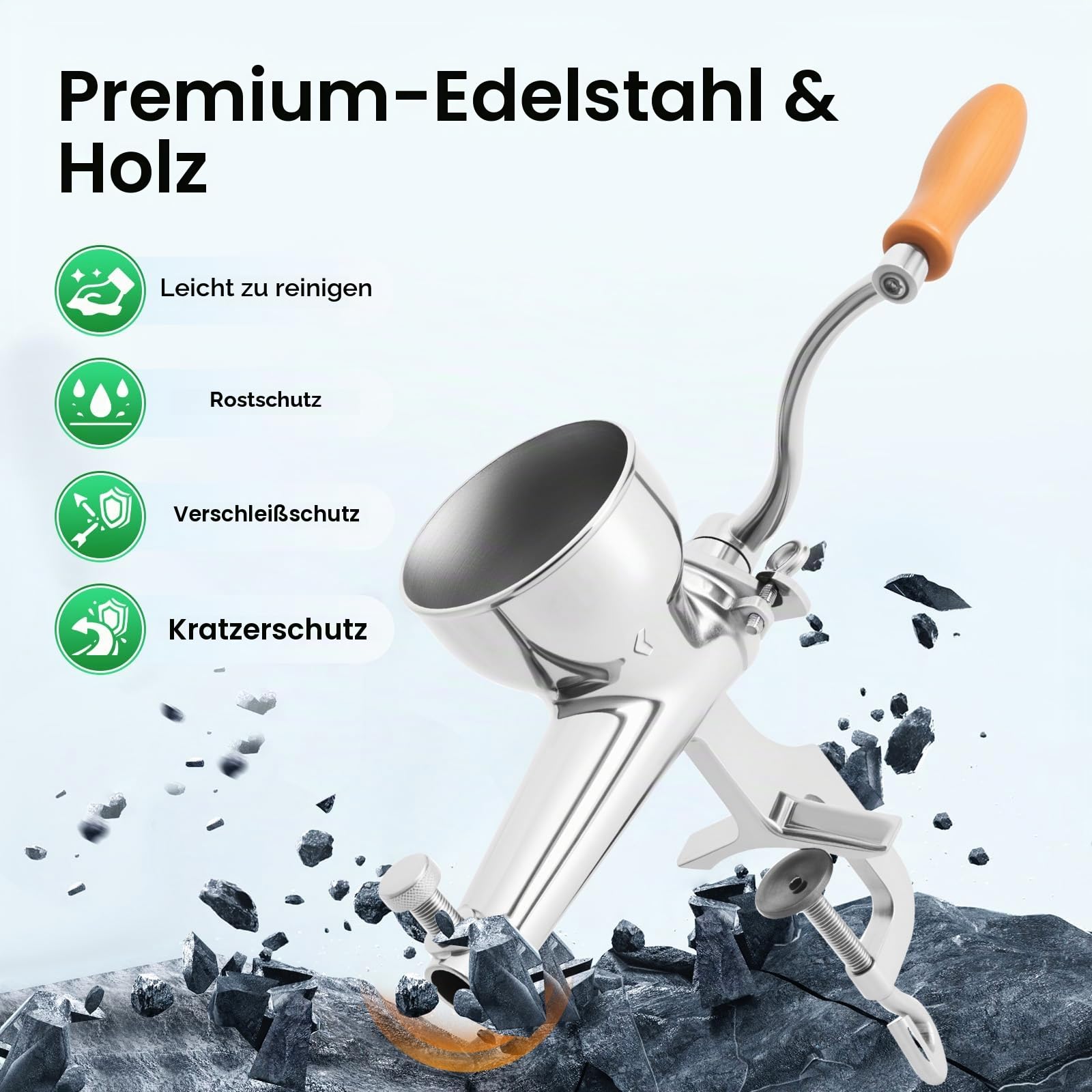 Weizengras Saftpresse Manuell Entsafter Obst Gemüse Handpresse mit Sieb und Reinigungsbürste, Edelstahl Weizengraspresse Manuell Beerenpresse für Weizengras, Sellerie usw