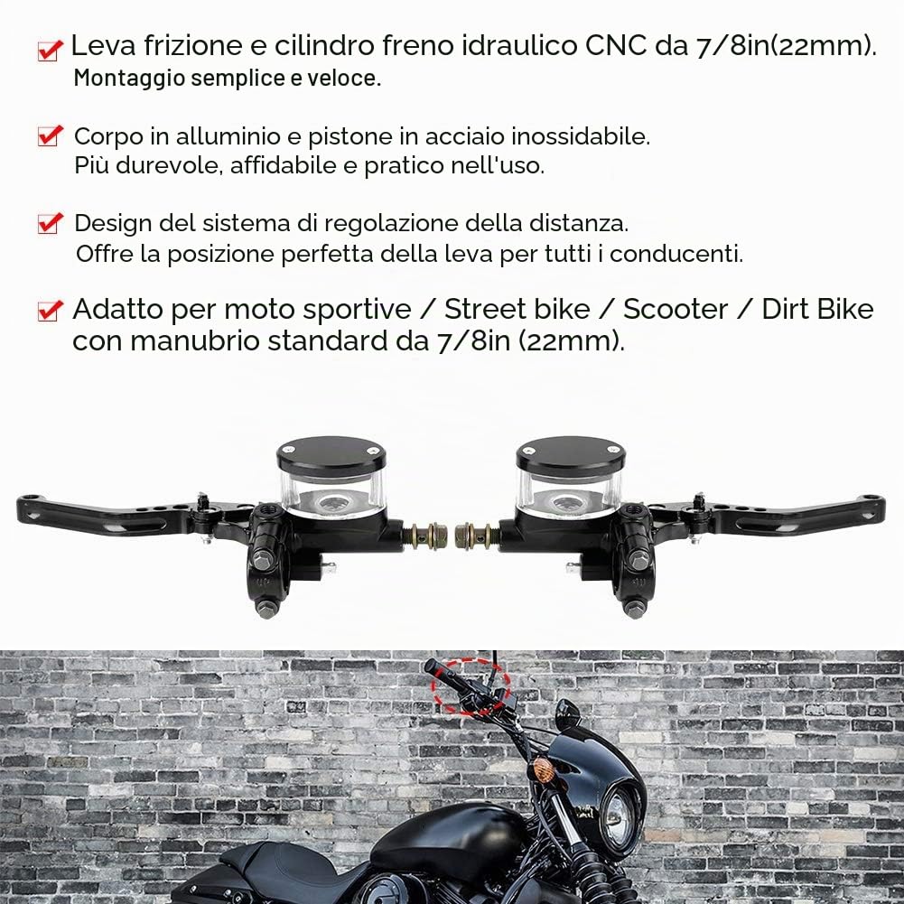 Leva della frizione del cilindro idraulico, 1 coppia Leva della frizione del freno idraulico del serbatoio della pompa principale in alluminio da 7/8 pollici