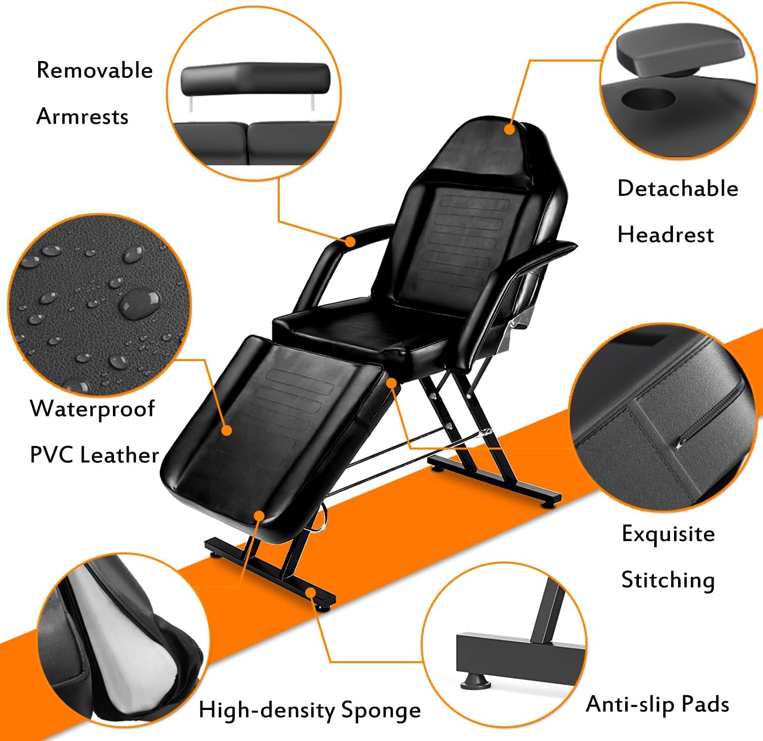 FozsKeylf Massage Table Tattoo Chair, Adjustable Facial Spa Bed with Hydraulic Stool, Professional Esthetician Bed for Salon Spa Beauty Treatment, Max Weight Capacity 300 lbs (Black)