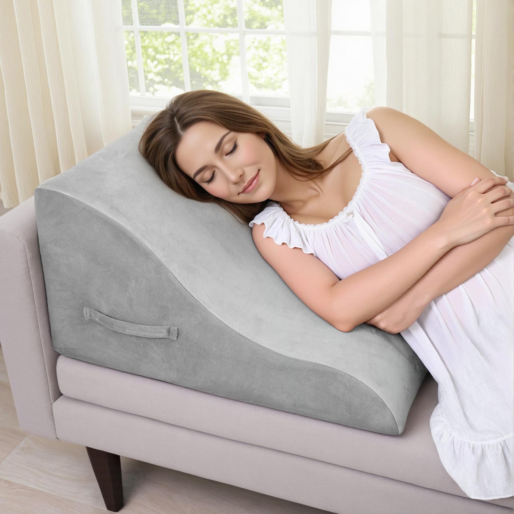 Babenest Kurvenform Keilkissen, Ergonomisches Orthopädisches Rückenkissen Hochdichter Schaumstoff Vielseitig Keilkissen für Bett & Sofa, Rückenkissen beim Geschenke Lesen (Grau)