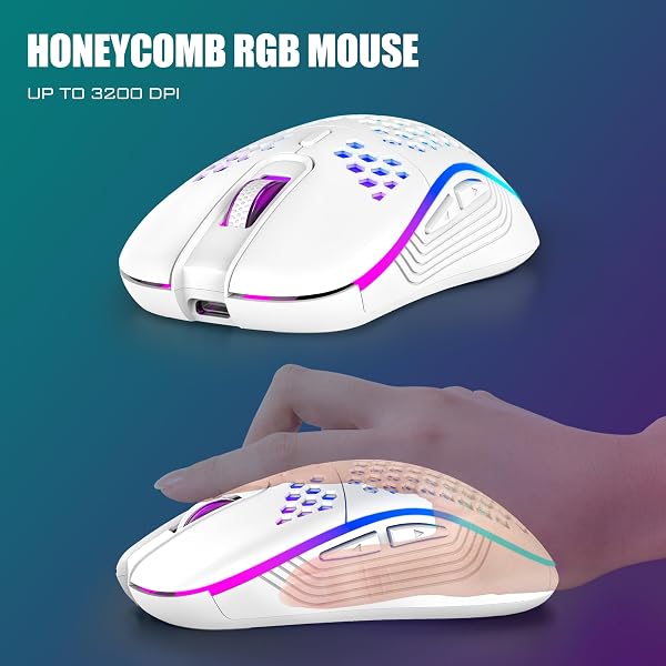 RedThunder K84 75% Wireless Gaming Keyboard and Mouse Rainbow Backlight UK Layout 85 Keys TKL Ultra Compact Mini Design Lightweight Honeycomb Gaming Mouse for PC Mac PS5 Xbox Office Gamers (White) - 4