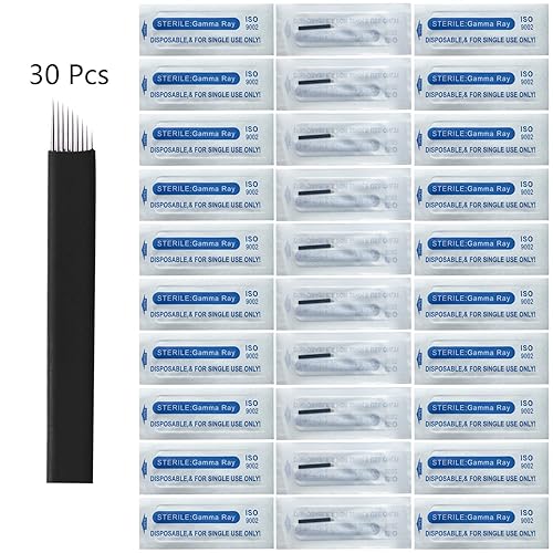 Miniatura 3 de Agujas de microblading de 0.007 in, agujas desechables de tatuaje de cejas para máquina de maquillaje permanente Manual de suministros (Negro S9)