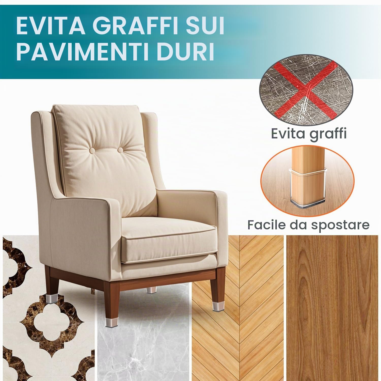Gommini Per Sedie Quadrati, 24 Pezzi Feltrini per Sedia in Silicone Trasparente con Feltro, Antigraffio in feltro per sedie, tappi protettivi per gambe di per pavimenti in Legno(Fit:27-39mm)