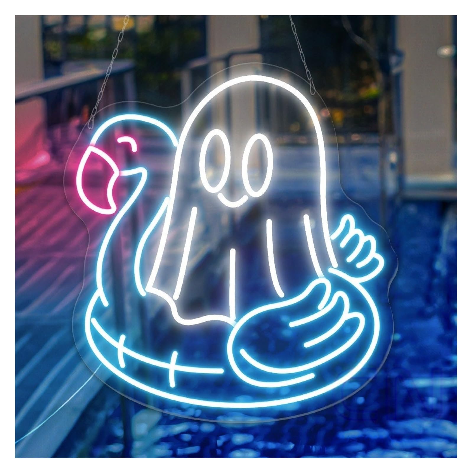 RONGCH Hanging Art Signs Boo and Flamingo Neon Sign Nursery Room Beach Party Gameroom Bedroom Bar Livingroom Birthday Wall Decoration 58cm