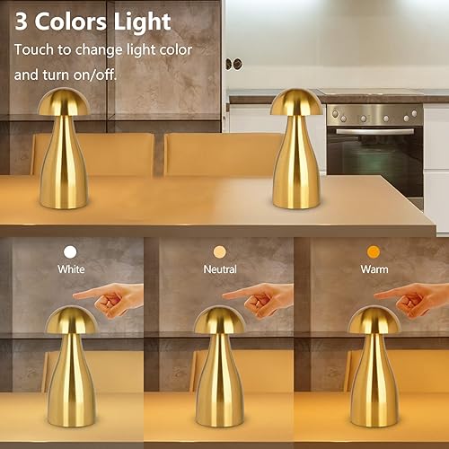 Miniatura 5 de Lámpara de mesa inalámbrica táctil ajustable de 3 colores atenuación continua táctil de metal lámpara de escritorio recargable para restaurante