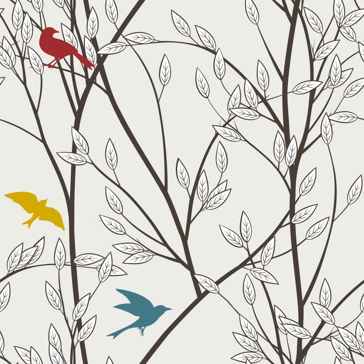 Tree Branches Upholstery Fabric by The Yard,Nature Cute Birds Reupholstery Fabric for Chairs,Wildlife Decorative Waterproof Outdoor Fabric,3 Yards,(L276*W150cm) Mustard Maroon
