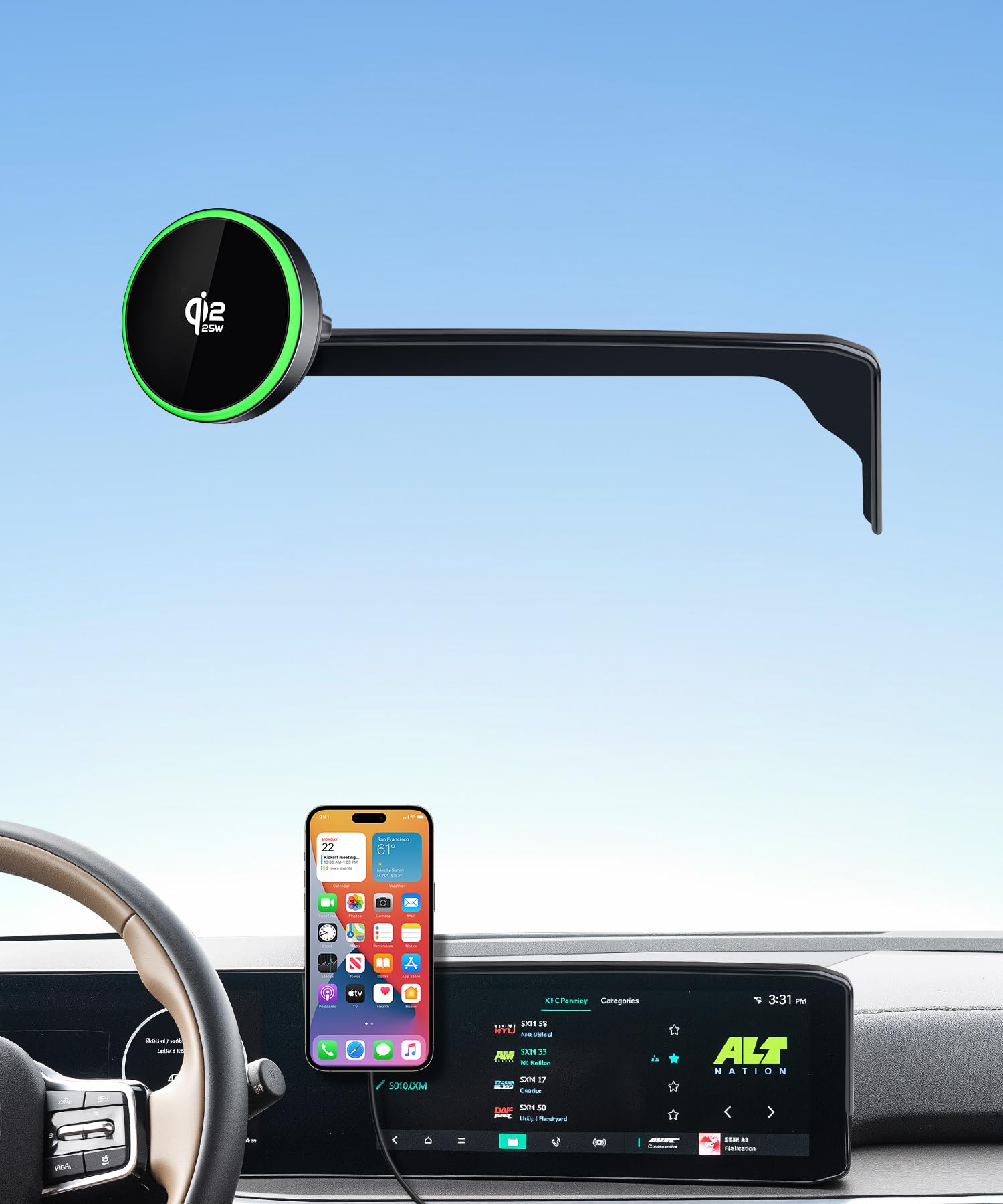 Qi2.2 Max 25W Fast Wireless Car Charger Phone Holder per 2024 2025 2026 Kia Sorento/Hybrid 12.3 Pollici Screen, Supporto magnetico per telefono compatibile con MagSafe