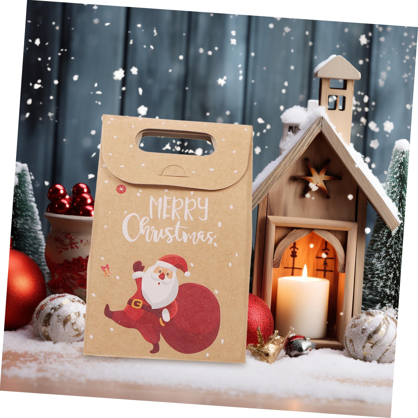 FRCOLOR 2 Juegos Bolsa De Papel Kraft Navideña Transportador Bolsas De Galletas Arpillera Celofán Christmas Bag Bolsas Kraft De De Papel Para Guardar Uds * 2