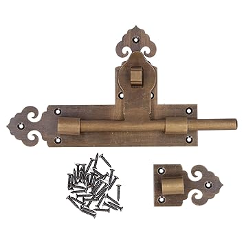 Door Lock Bolt, Anti-Rust Antique Appearance Collision-Resistant Door Latch, Chinese Style for Home Security Front Door Wooden Doors Antique Brass Doors