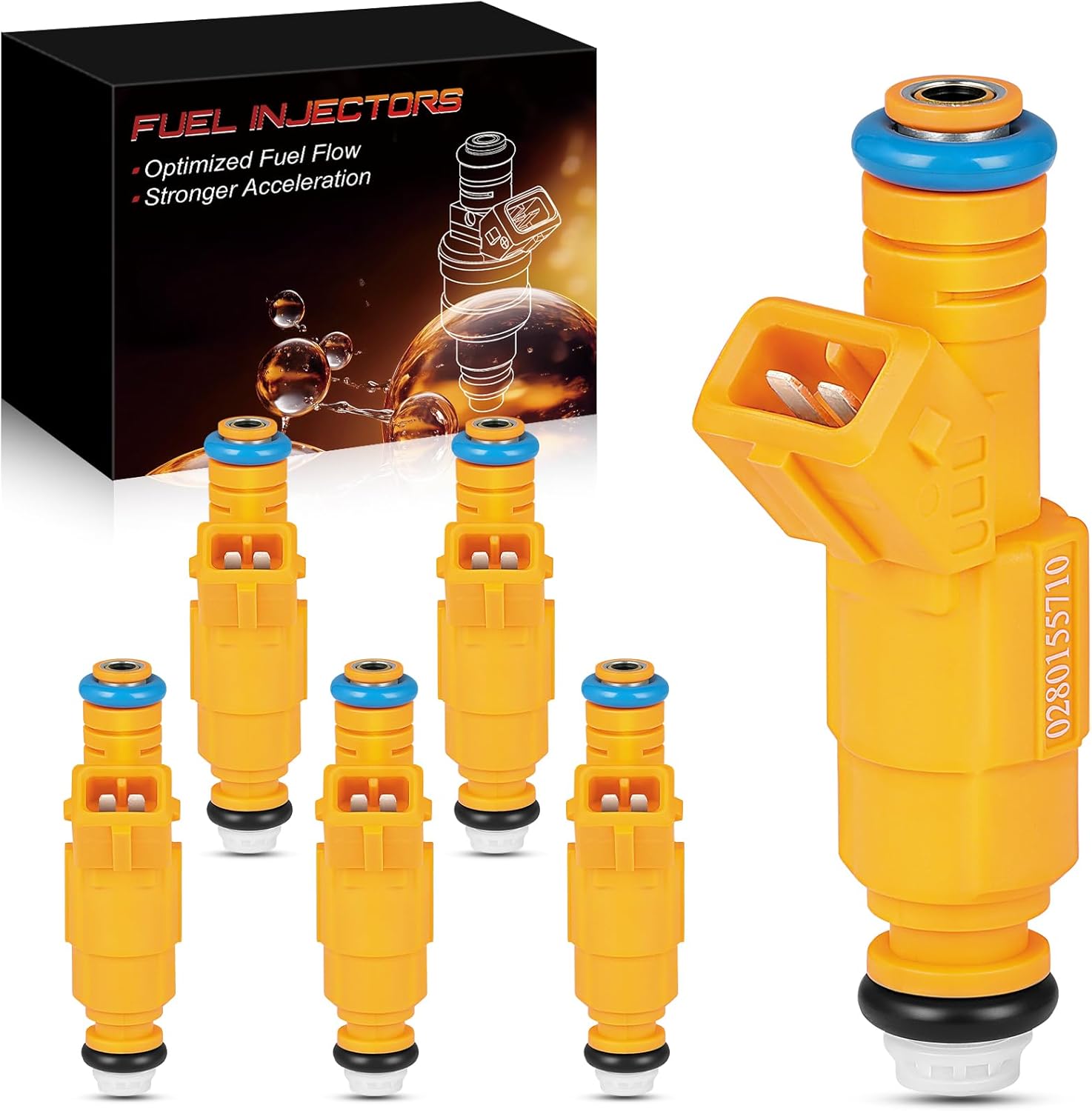 0280155710 4.0L Fuel Injectors Fit For:-Jeep Grand Cherokee 1993-1998, Wrangler 1991-1998, Cherokee 1989-1998, Comanche 1987-1992 V6, Replacement 0280155703 0280155700 M02710X6 (6 Pack)