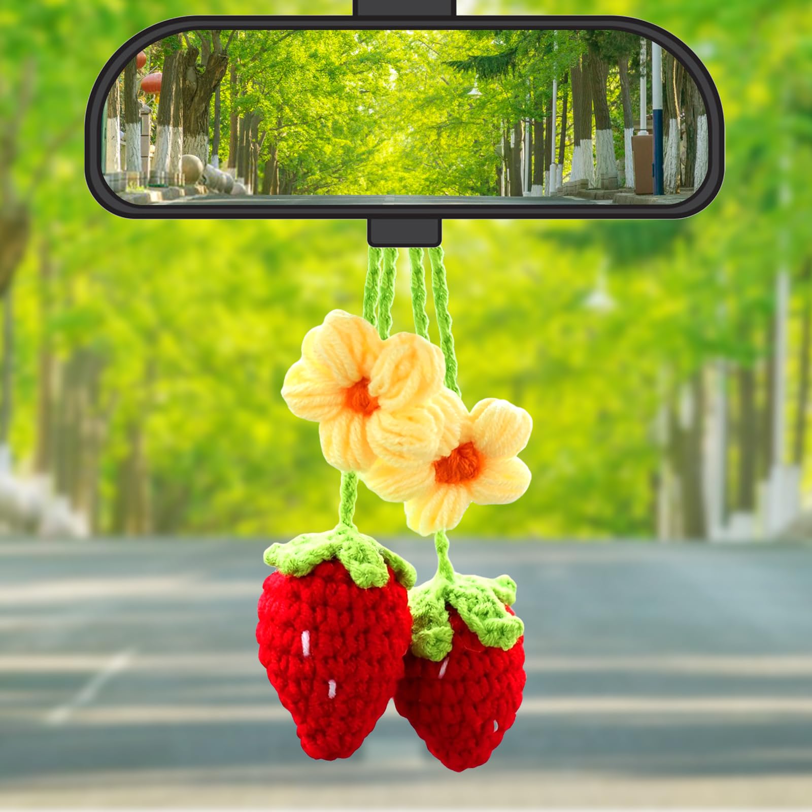 Auto coccinella all'uncinetto da appendere allo specchietto retrovisore - Italia